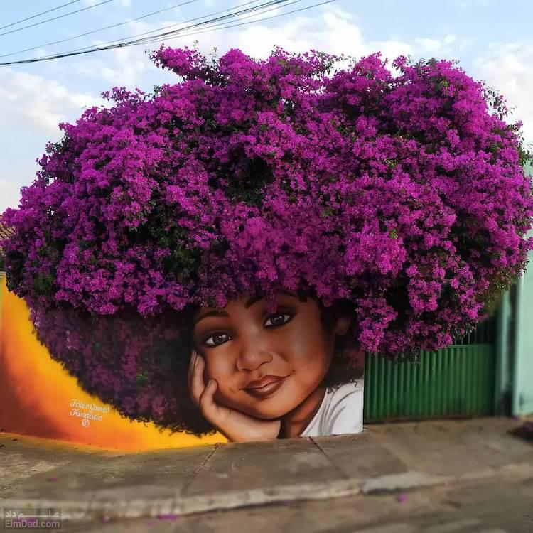 پرتره هایی با موهایی از شاخ و برگ درختان توسط هنرمند خیابانی Fábio Gomes Trindade
